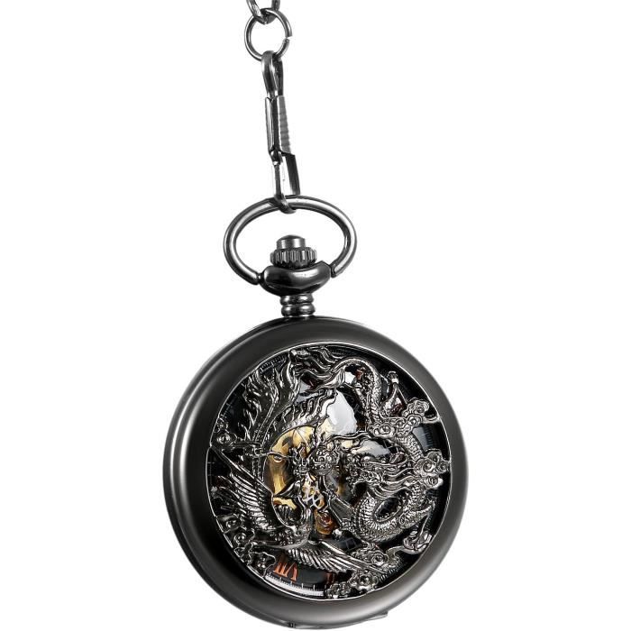 Montre De Poche Vintage RORIOS - Quartz Acier Inoxydable - Chaîne Amovible - Cadeau Rétro - Boîte Cadeau