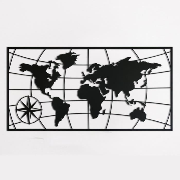 Carte du monde - Noir (119 x 60 cm) Décoration murale métal noir