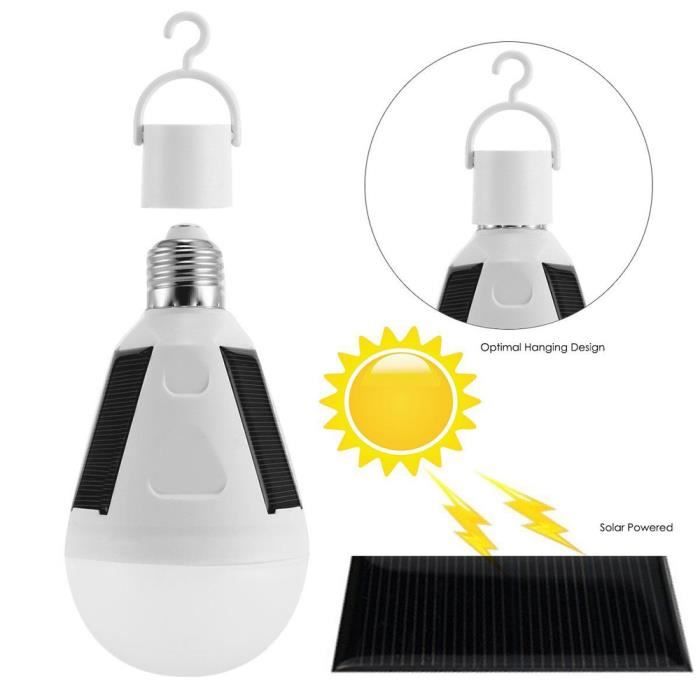 LED solaire Ampoule E27 7W 86265V Tente Camping pêche Lampe solaire