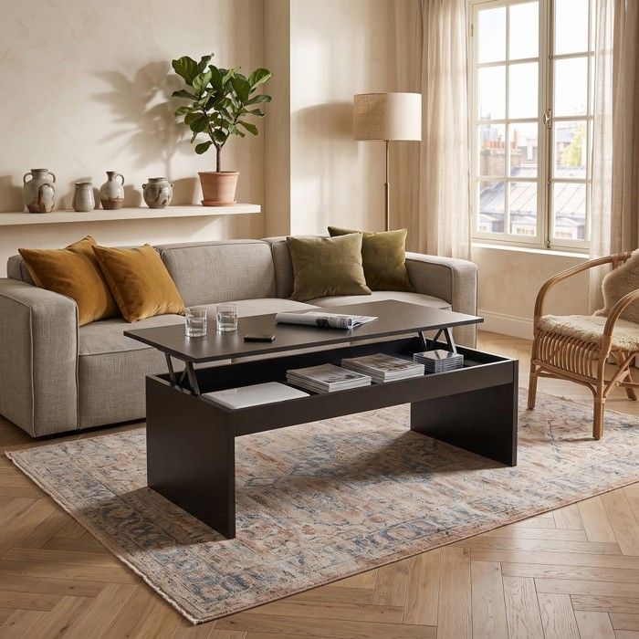 Table basse plateau relevable DARWIN 100x50cm / Noir Table basse plateau relevable DARWIN 100x50cm / Noir