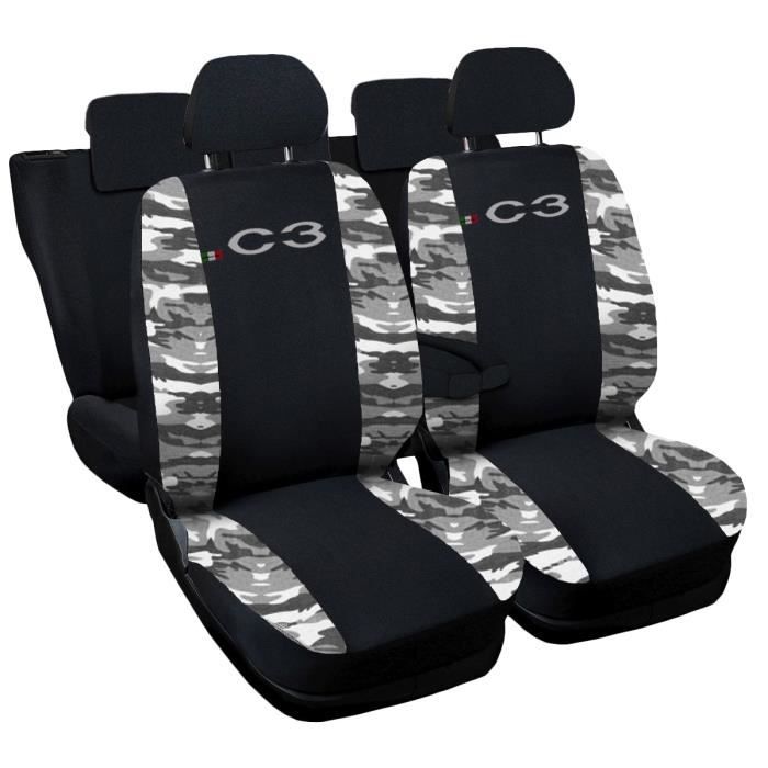 Lupex Shop Housses de siège auto compatibles pour C3 Noir Camouflage Clair