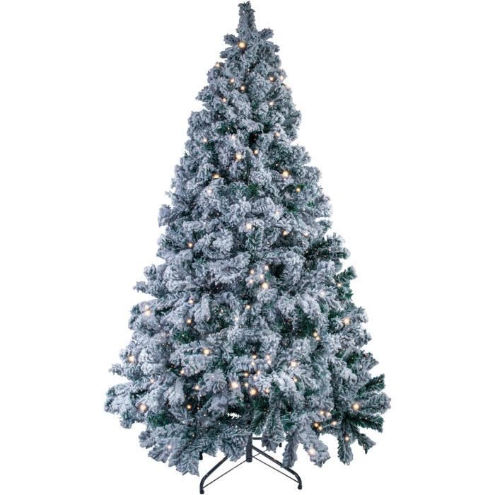 Sapin de Noël Artificiel Enneigé Lumineux, Flocage Arbre de Noël en Pin
