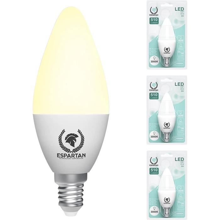 Ampoule LED E14 Blanc Chaud Bougie, 6W, 3000K, 510 Lumens, Équivalent  Ampoule Halogène 40W, Ampoule E14 LED, Ampoule LEDS, E14 A639 - Cdiscount  Maison
