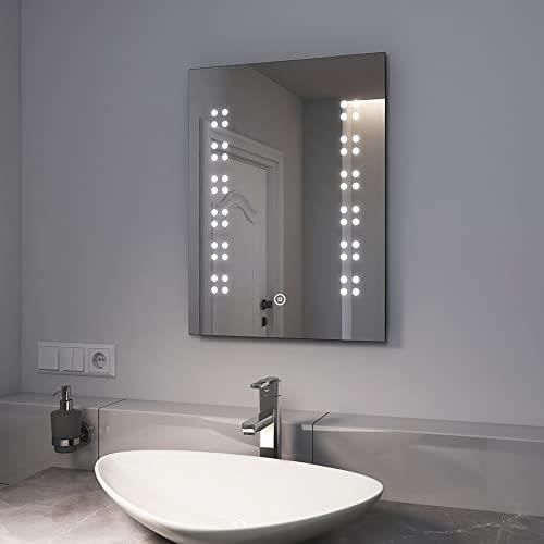 Miroir De Salle De Bain Avec LED - 60 X 45 Cm, éclairage Réglable 3 Couleurs, Anti-buée, étanche IP54, Interrupteur Tactile - 4