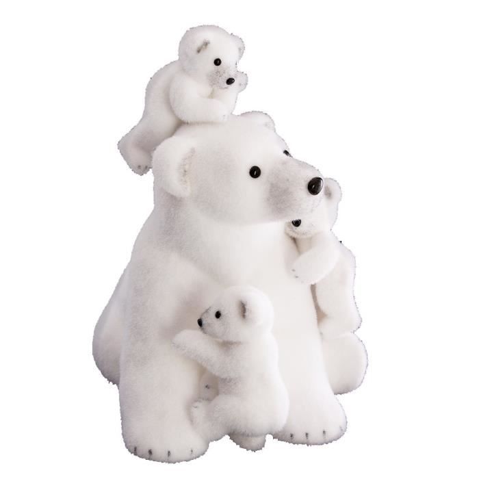 FIGURINE FAMILLE OURS POLAIRE BLANC 46CM DECORS DE TABLE NOËL