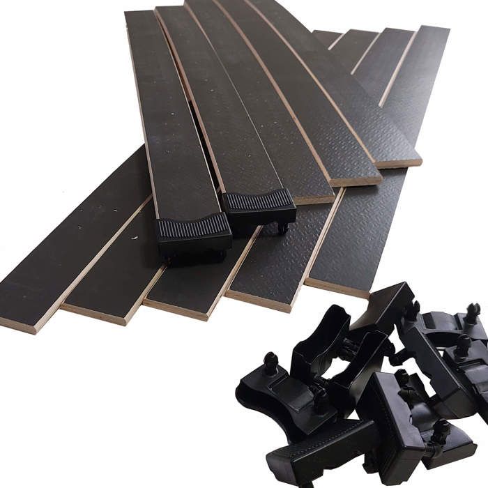 10 lattes grises + embouts - 680x48x8 mm - lit 140 - pour sommier / bz / clic clac