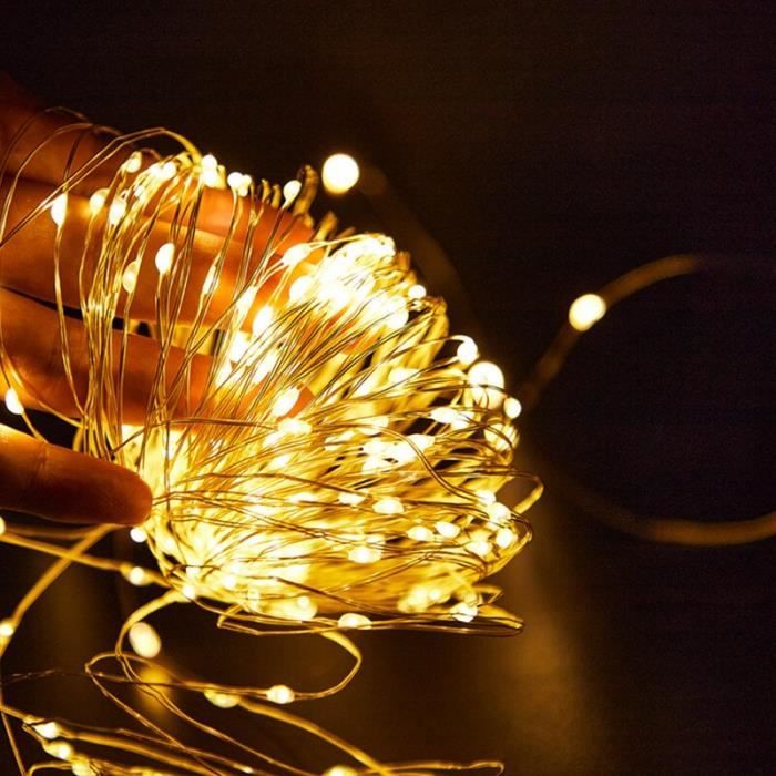 Guirlande lumineuse à piles 1m 10 Micro LED ambré lumière fixe fil