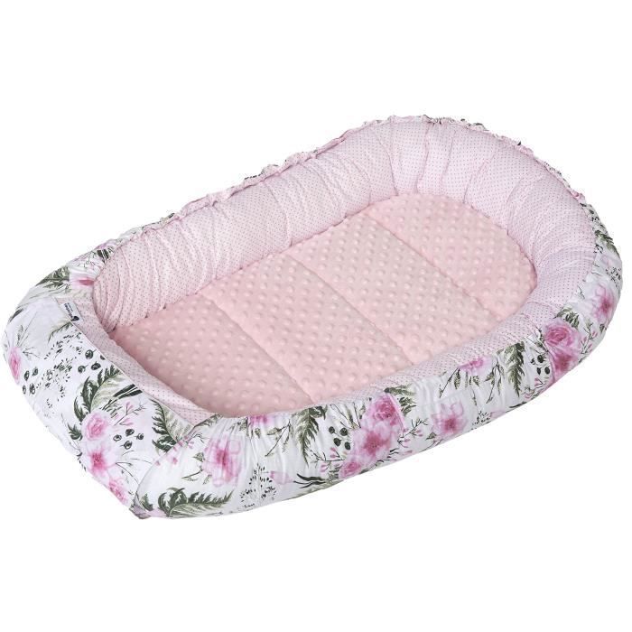 Medi Partners Nid D’Ange Bébé Cocon 100x60x15 Cm – 100% Coton + Minky Fleurs Gris – Réducteur Lit Nouveau-né Doux Et Sécurisant