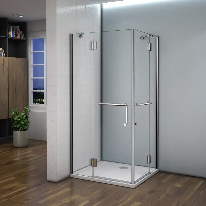80x80x185cm Cabine de douche porte de douche à charnière porte de douche accès dangle verre securit 