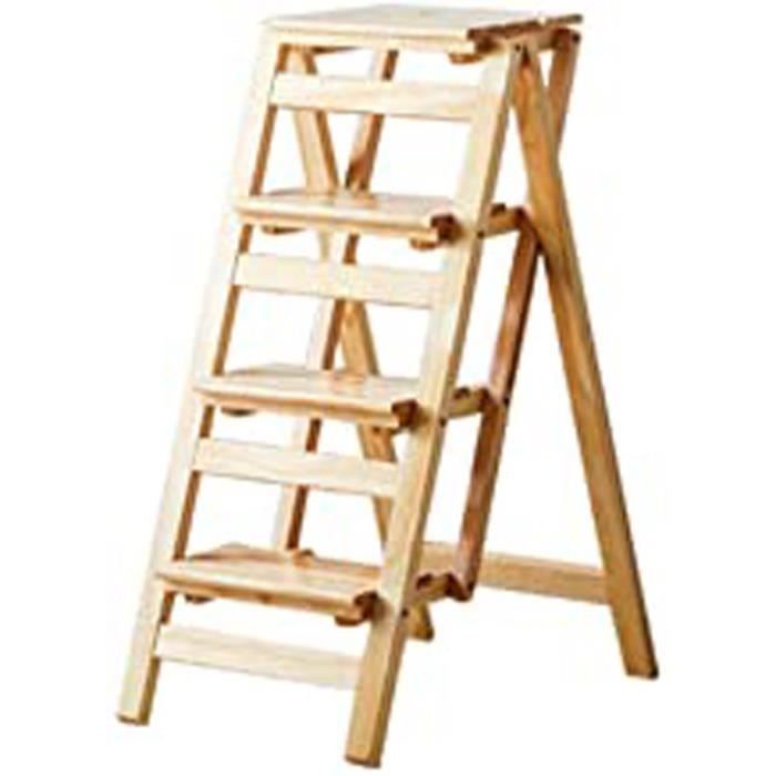 Chaise-échelle Pliante En Bois Massif - 4 Marches, Capacité 150 Kg - Pour Bibliothèque, Cuisine, Rangement Haut