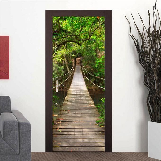 Autocollant Mural 3D Forêt Verte - 77x200cm, Amovible, Pour Porte Ou Mur Lisse, Effet Paysage Immersif - 12