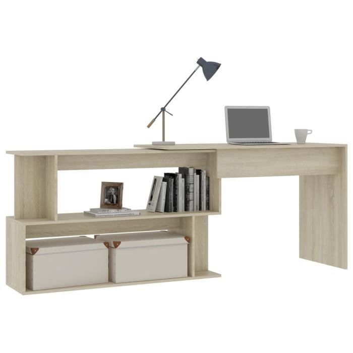 Bureau dangle élégant - Mobilier de bureau en chêne sonoma - Rotatif avec compartiments ouverts - 200x50x76cm