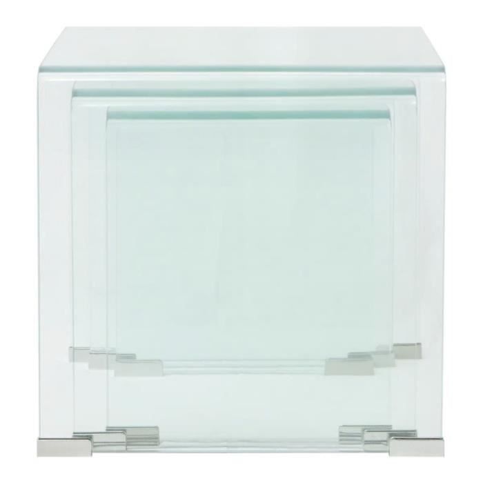 Ensemble de tables gigognes 3 Pièces Verre trempé Transparent - Table