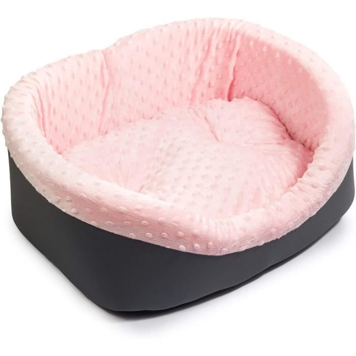 Meilleurs prix pour Lit pour chien, lit pour chat, lit pour animaux, S 49 x 43 x 20 cm, gris foncé-rose, imitation cuir et matière pelucheuse
