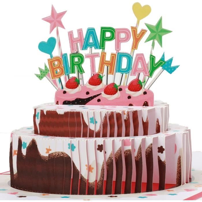Carte D'anniversaire Pop-up Musicale Avec Train - Avec Lumière LED Et Chanson Happy Birthday, Dimensions 20x15 Cm