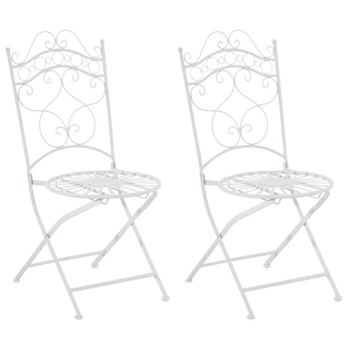 CLP Lot de 2 Chaises de jardin pliables Indra en fer forgé - Couleur:blanc CLP Lot de 2 Chaises de jardin pliables Indra en fer forgé - Couleur:blanc