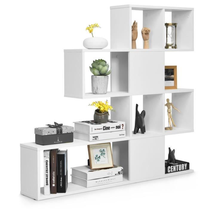 COSTWAY Bibliothèque à 5 Niveaux 120x195x109 CM Étagère de Rangement avec Dispositif Anti-basculement et Patins Antidérapants Blanc