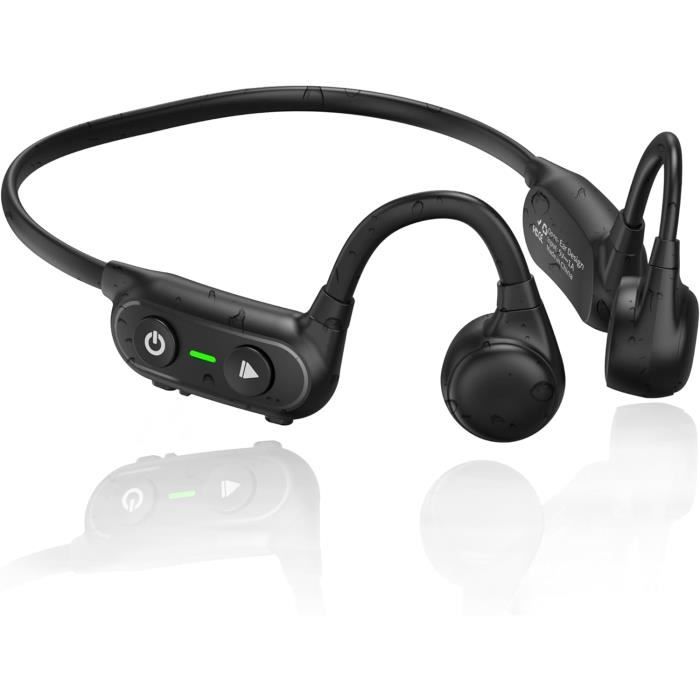 Casque à Conduction Osseuse Bluetooth 5.3 Noir - Pour Sport, Double écouteur, Batterie Rechargeable - Neuf