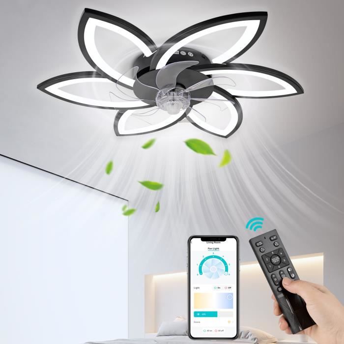 Ventilateur Plafond LED TRUYOK - Bluetooth, RGB, Dimmable, Télécommande, 50cm