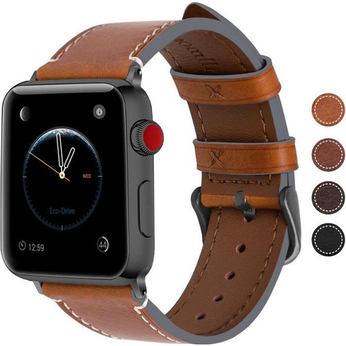 Bracelet en Cuir de Vache Compatible avec Apple Watch 42mm toutes les  versions iWatch Série 4 / 3 / 2 / 1 Homme Femme Marron foncé , -  Achat/vente bracelet de montre Mixte Cuir - Cdiscount