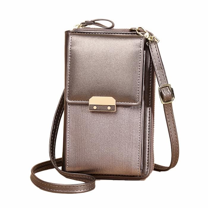 Sac à Bandoulière - FUNMOON - Cuir PU - Argent Gris - Zippée - Pour
