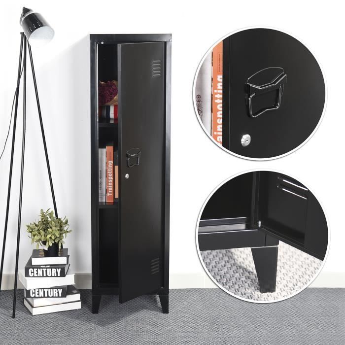 FurnitureR Armoire à Casiers en Métal Rangement Verrouillable Porte avec Serrure 3 Compartiments Intérieurs Dimensions
