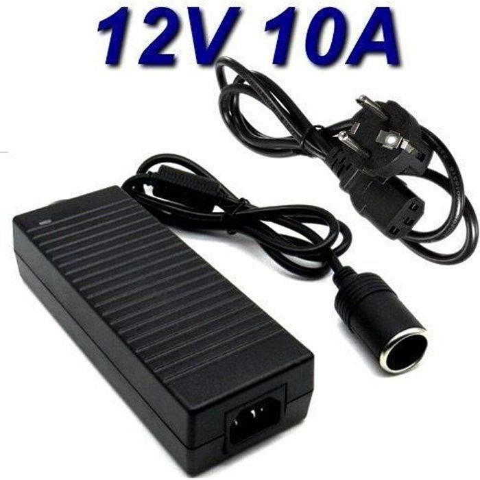 Convertisseur Transformateur Adaptateur Secteur Alimentation Chargeur AC 220V vers DC 12V 10A 120W Allume Cigare pour QA1291