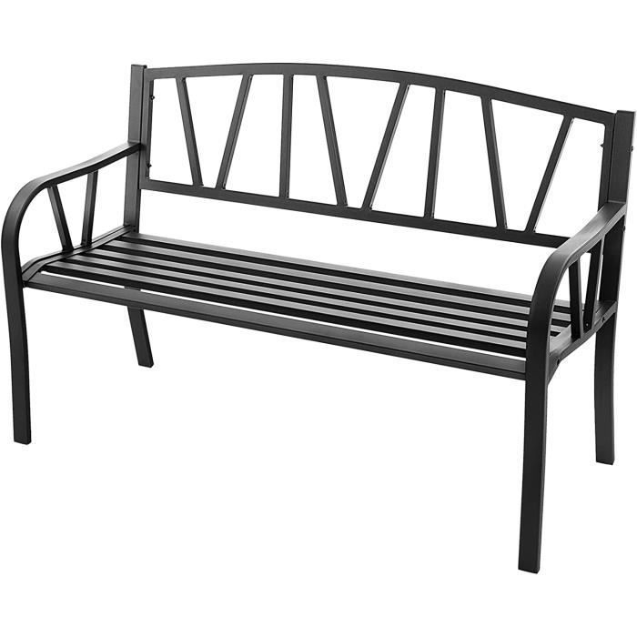 GOPLUS Banc de Jardin Extérieur en Métal pour 2-3 Personnes avec Dossier Haut-Accoudoirs Arrondis Charge 300KG 128x57x86CM Noir