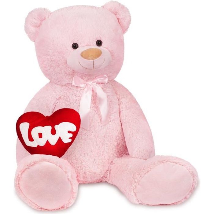 BRUBAKER Peluche géante XXL - Ours - Nounours - 100 cm - Rose - Cœur en  Peluche 'Love' Inclus - Cdiscount Jeux - Jouets