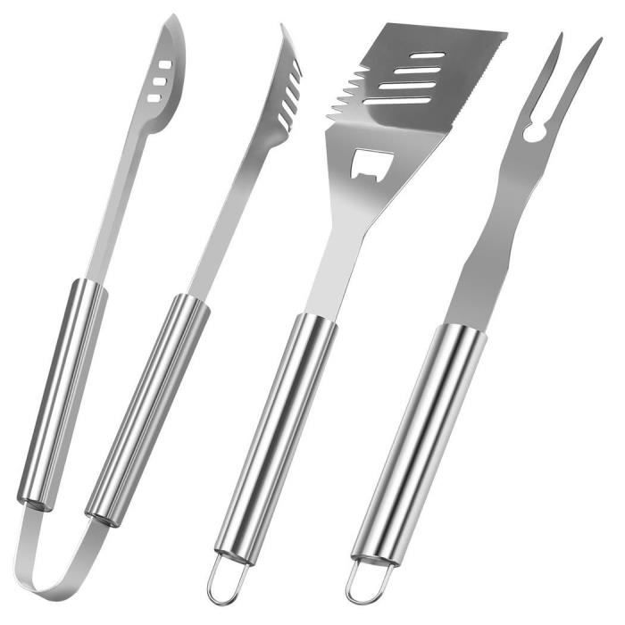 Outils barbecue accessoires ustensiles spatule kit pince et fourchette 3pcs  inox pour BBQ - Cdiscount Jardin