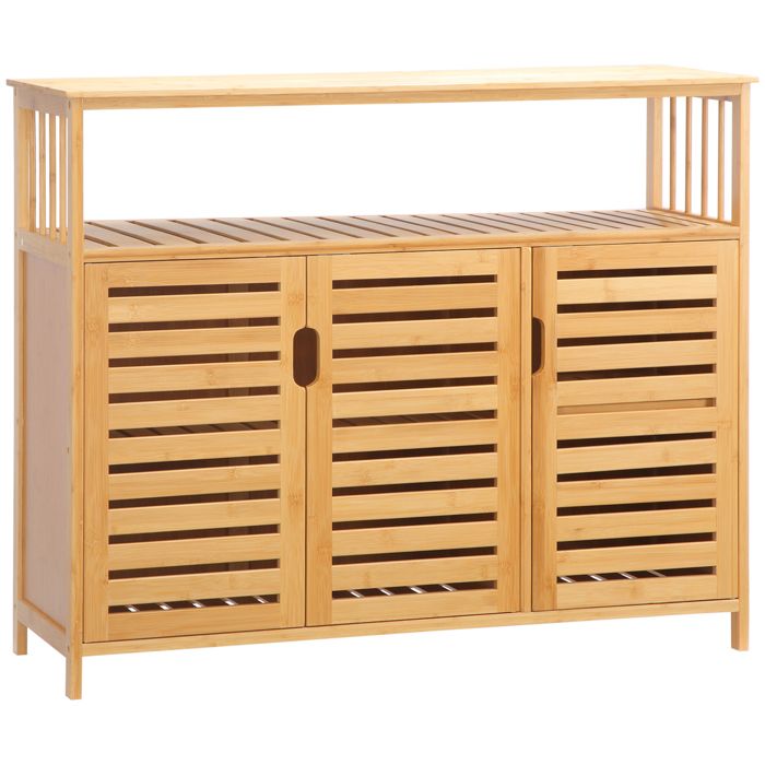 Meuble de rangement - HOMCOM - buffet bois bambou avec 3 portes et étagères mobilier - bois - 100x35x82cm