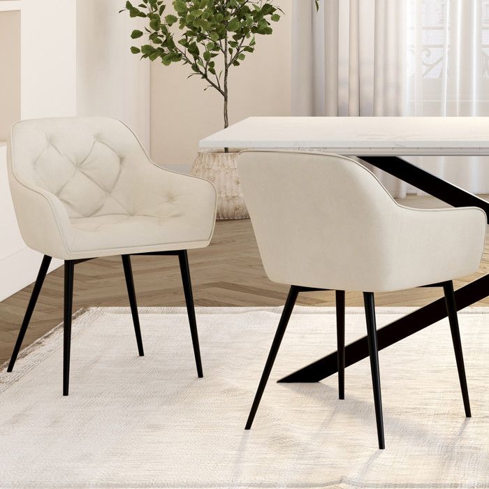 IDMARKET Lot de 2 chaises de salle à manger LYA en velours beige