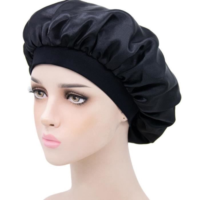 Bonnet de couchage bonnet en satin (taille unique) Noir