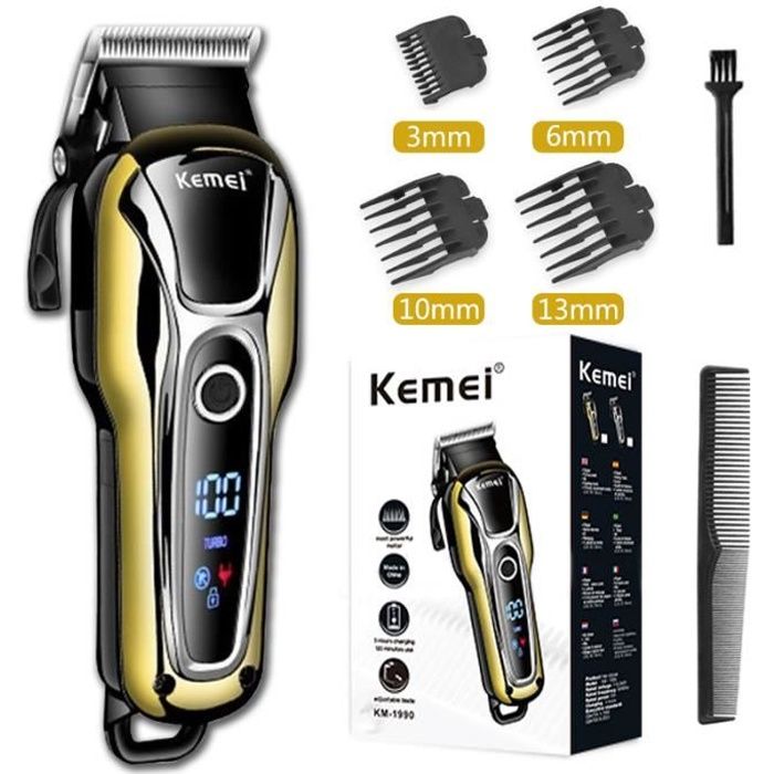 Tondeuse 3 En 1 Kemei Rechargeable USB - Pour Cheveux, Barbe Et Corps - 6 Têtes Incluses