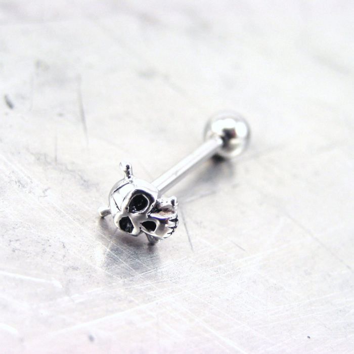 Piercing De Langue Tête De Mort Gothique - Acier Inoxydable 14G (1,6 Mm), Filetage Interne - Cadeau Halloween