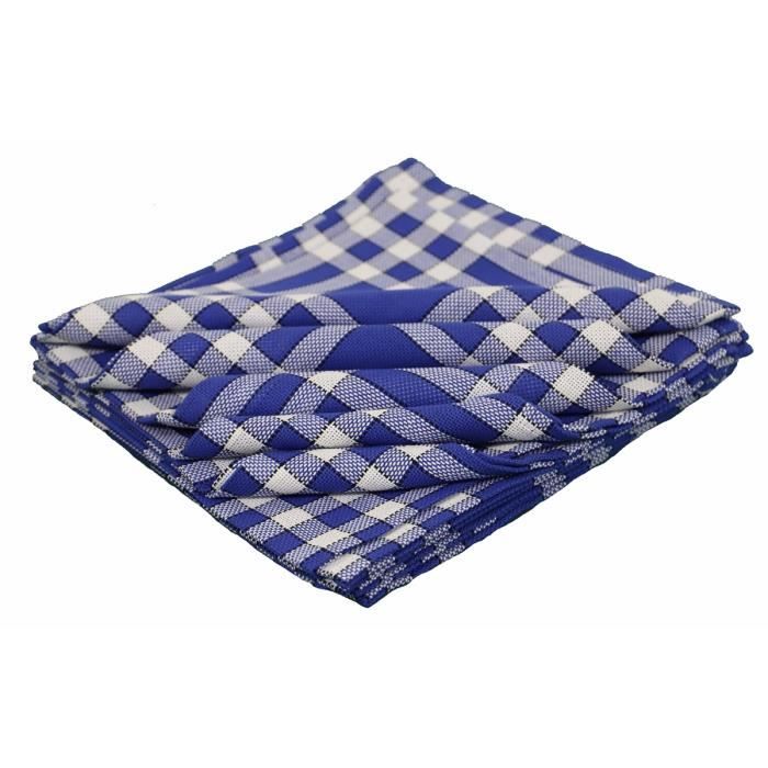 LINANDELLE - Lot de 10 serviettes de tables coton carreaux vichy Normand NELLY - Bleu