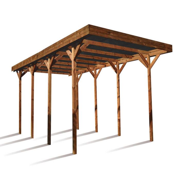 Carport autoportant en bois pour camping-car 30m² - FOREST STYLE - MADEIRA - Pin autoclave - Beige - 2 ans