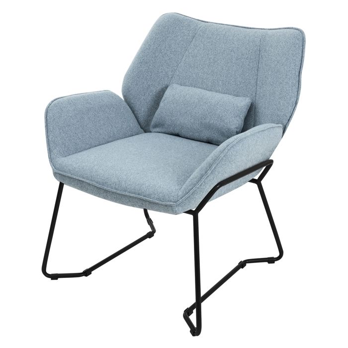 ML-Design Fauteuil lounge bleu Fauteuil relax avec revêtement en lin pieds métalliques noirs Chaise avec accoudoirs et dossier