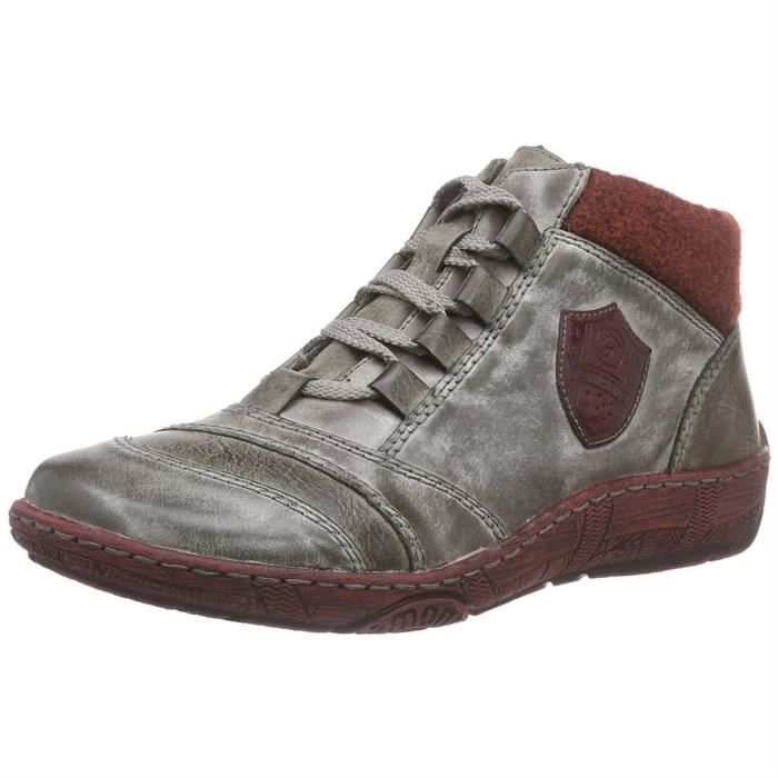 chaussures à lacets montantes femme remonte d3871 - gris et laine synthétique bordeaux