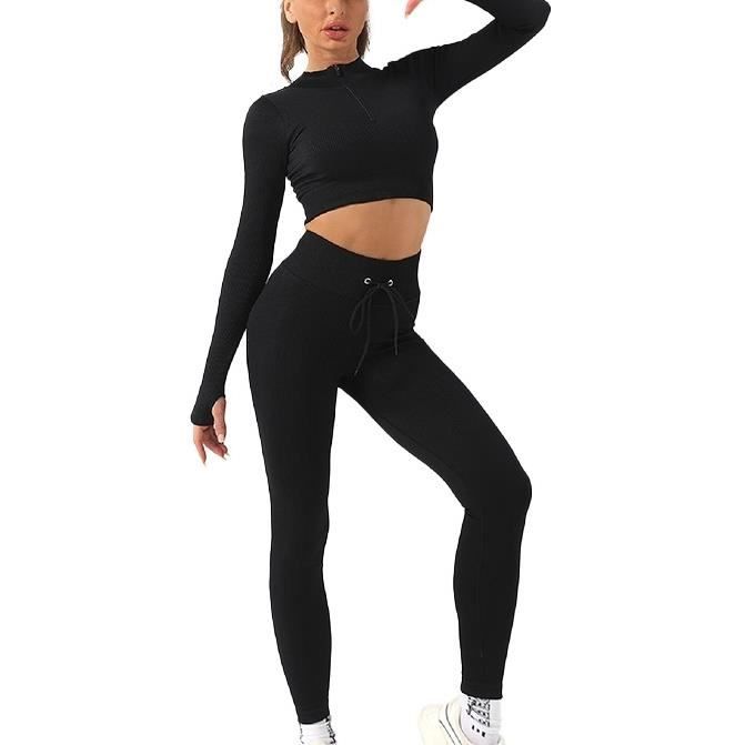 Ensemble de Sport à manches longues pour femmes, haut et Leggings