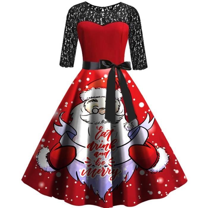 Robe - Noël Femmes manches mi-longues en dentelle Patchwork Vintage
