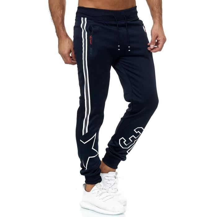 Homme Survêtement Pantalon à rayures Jogging Pantalon De Sport Gym Course Poches Zippées Homme Survêtement Pantalon à rayures Jogging Pantalon De Sport Gym Course Poches Zippées