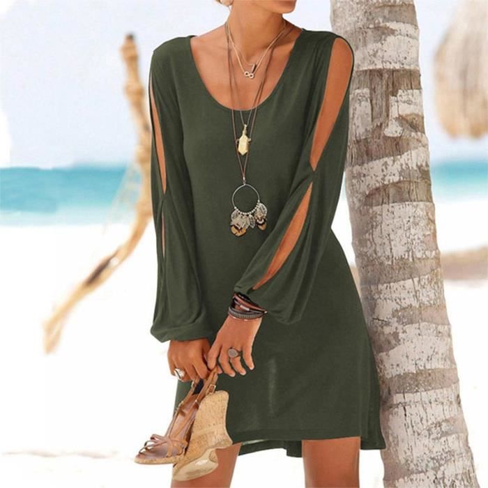 Robe Ample Décontractée Femme Col V Manches 3/4 Évasées - Chic Et Élégante Pour Toutes Occasions