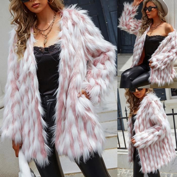 Manteau Femme Fausse Fourrure épais – Court, Doux, Manches Longues, Décontracté, Pour Sorties Et Soirées