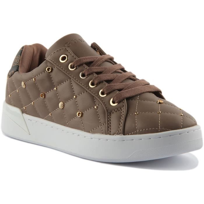 Guess Guess Reea Baskets en synthétique matelassé à lacets pour femmes en brun (Brun 36)