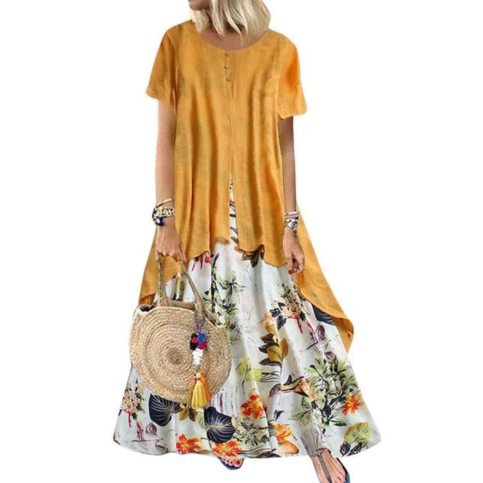 Minetom Femme Robe Longue Imprim Vintage Floral Maxi Robe avec