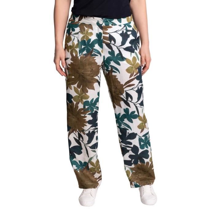 Ulla Popken Pantalon Pyjama Grandes Tailles Femme – Coupe Carotte, Coton 100% Respirant, Passepoil Fantaisie