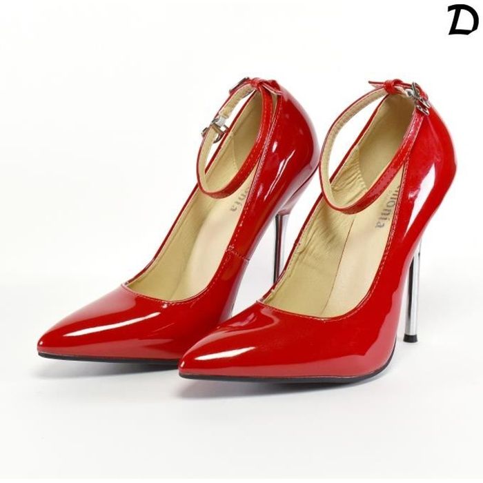 escarpin rouge pour femme en vinyle - demonia shoes - talons chromés - taille 38