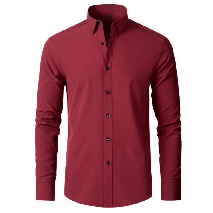 Chemise Homme En Coton-lin – Manches Longues – Coupe Classique – Repassage Facile – Pour Bureau, Sortie, Mariage – Couleur Unie
