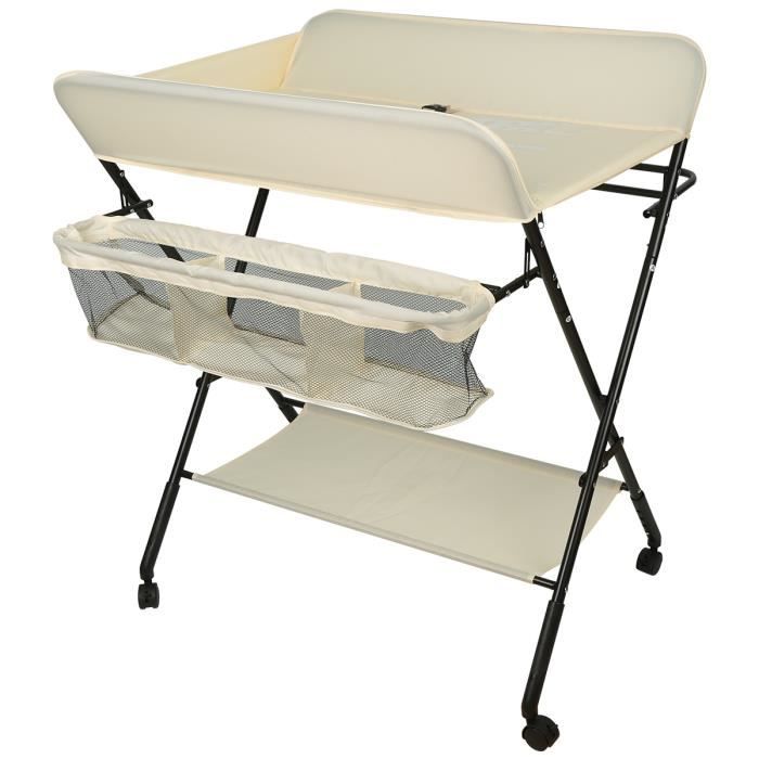 Table à Langer Bébé Pliable Avec Panier – Réglable En Hauteur (5 Niveaux), Roulettes, Dimensions 72x62 Cm - 4
